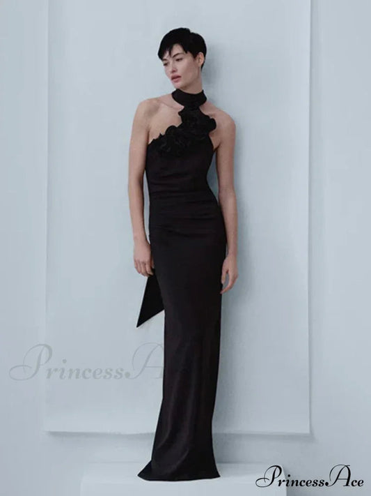 New Summer Sexy Halter Backless Flower Elegant Sleeveless Christmas Party Dress