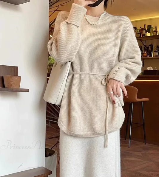 Oversize Thick Red Knitting Warm Casual Lantern Sleeve Christmas Sweater Beige / One Size Sweaters-L