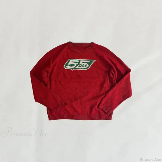 Oversized Harajuku Red Knitted Streetwear Pullover Christmas Sweater / M Sweaters-L