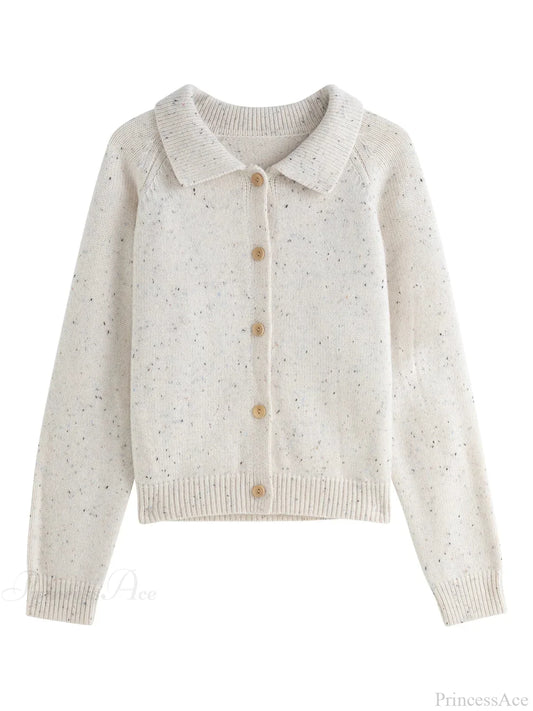 Petite Retro Lapel Knit Cardigan For Early Autumn Red Christmas Sweater Ivory / Xs Sweaters-L