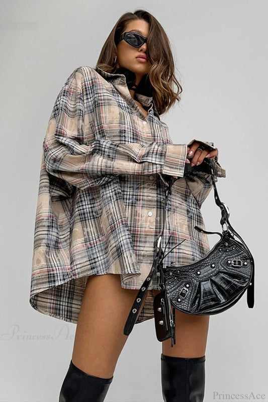 Plaid Long Sleeve Loose Casual Blouse
