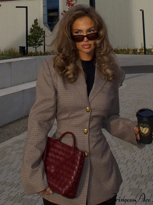 Plaid Print Slim Fit Lapel Coat