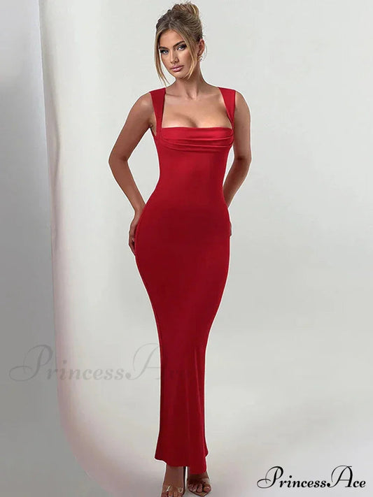 Pleated Sleeveless Evening Party Dress Elegant Sexy Bodycon Maxi Long Christmas Party Dress