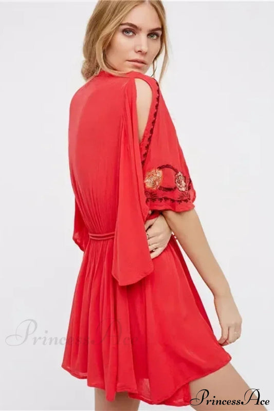 Plshop Size Button Up Chiffon Holiday Boho Dress