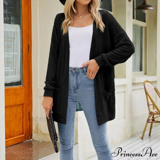 Plshop Size Open Front Chunky Knit Cardigan