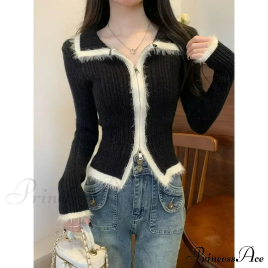 Plshoph Knitted Slim-fit Zipper Cardigan
