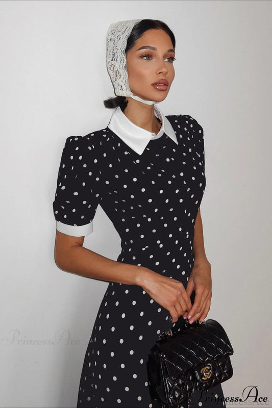 Polka Dot A Line Color Block Ruched Waist Maxi Dress