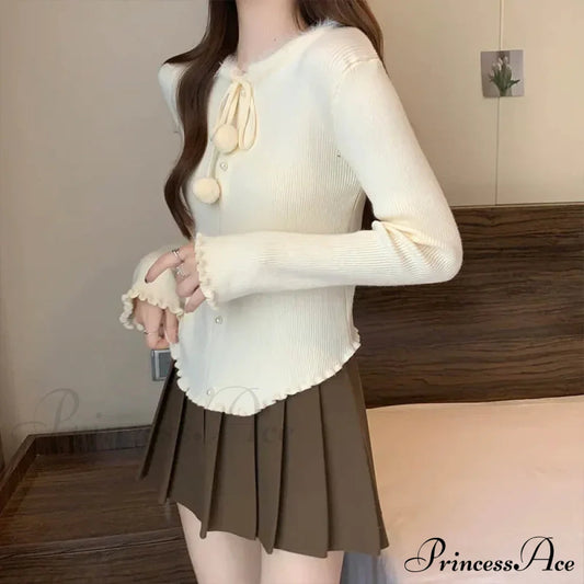 Red Christmas Solid Bow Drawstring Elegant Slim O-Neck Warm Christmas Sweater