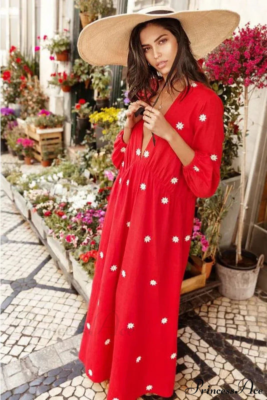 Red Cotton Maxi Dress