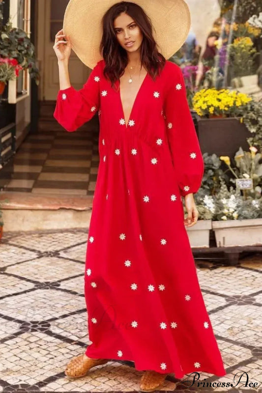 Red Cotton Maxi Dress