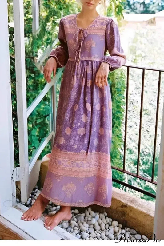 Red Floral Print Sashes Rayon Cotton Pleated Maxi Boho Dress