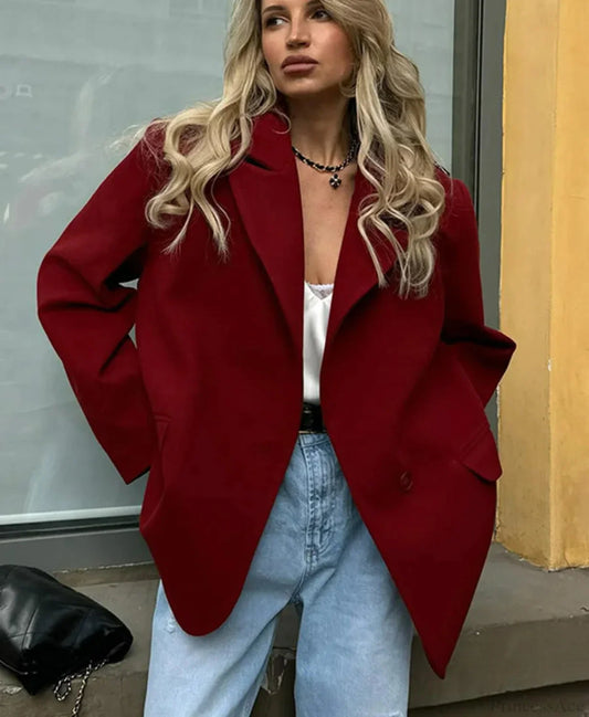 Red Lapel Full Sleeve Suit Coat Coats-241208