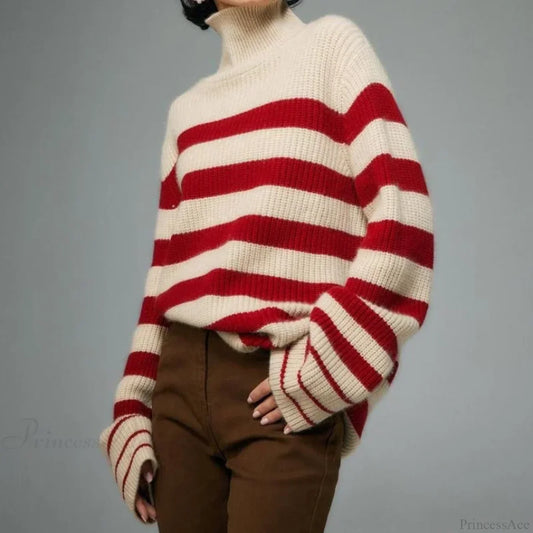 Red Striped Thick Y2k Sweater Red / One Size