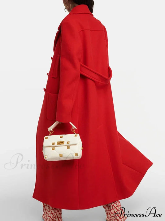 Red Woolen Double Breasted Coat