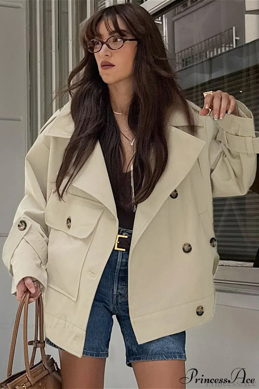 Retro British Tied Long Sleeve Trench Coat Beige / S