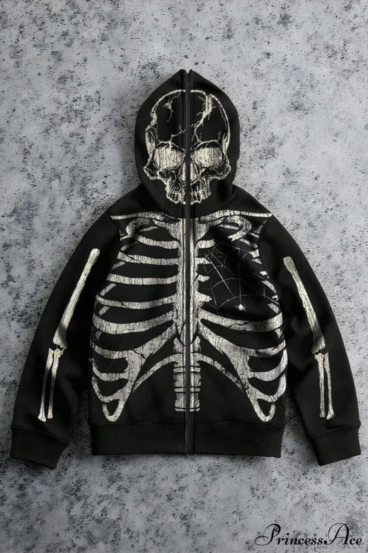 Retro Harajuku Skull Print Hoodie