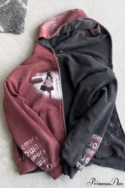 Reversible Retro Printed Patchwork Zip Hoodie