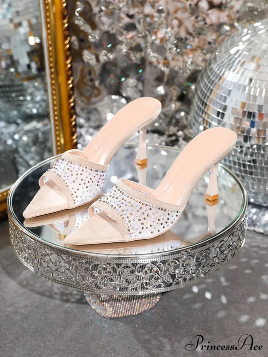 Rhinestone SlippersFashion Stiletto High Heels Pointed Open Toe Slides Party Sandals High Heel