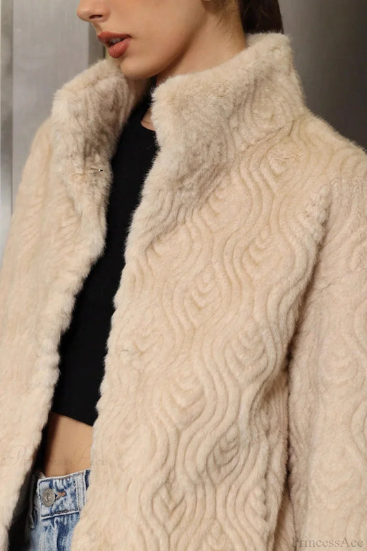 Ribbed Turtleneck Thickened Faux Fur Coat