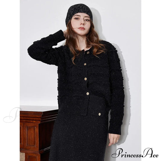 Round Neck Jacquard Embroidered Cardigan