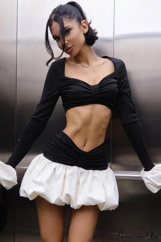 Ruched Color Block Low Neck Mini Dress