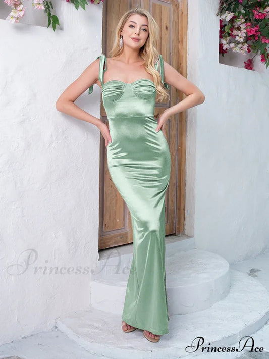 Ruched Satin Maxi Party Dress