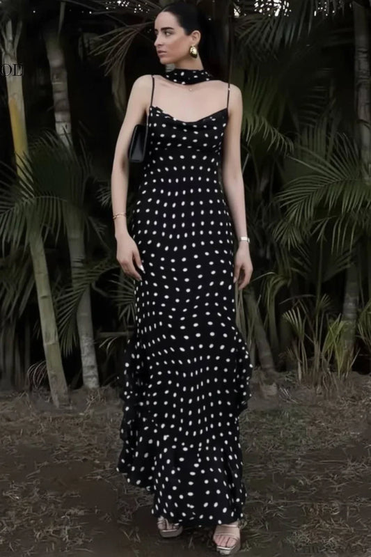 Ruffled Spaghetti Strap Maxi Dress Black / S