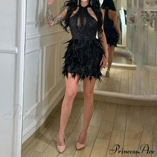 See Through Feather Bodycon Party Dress