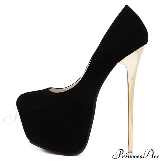 Sexy Club Suede Black High Heels 16cm Stiletto Waterproof Stripper Flock Pumps Ladies Shoes Plshop Size High Heel