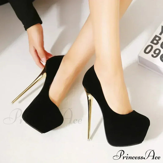 Sexy Club Suede Black High Heels 16cm Stiletto Waterproof Stripper Flock Pumps Ladies Shoes Plshop Size High Heel