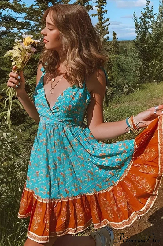 Sexy Deep V-neck Sleeveless Strapless Mini Boho Dress