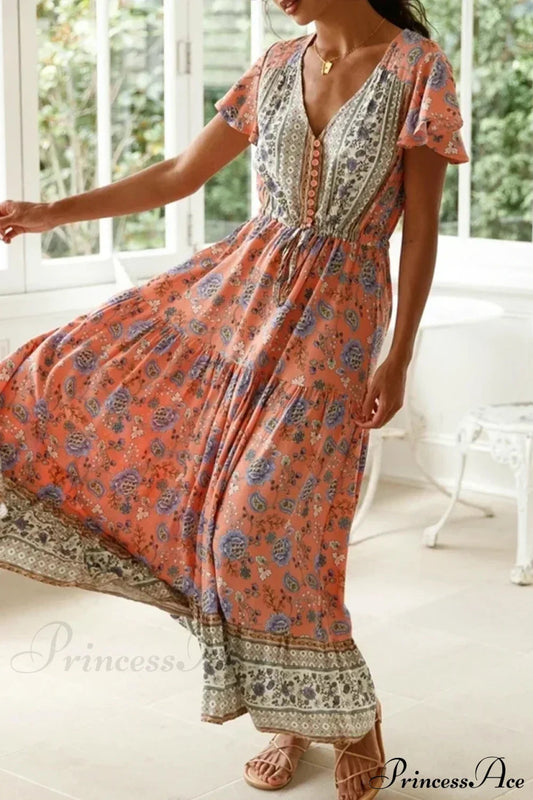 Sexy High Split Flare Sleeve Rayon Cotton Boho Dress