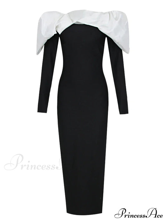 Sexy Off Shoulder Long Sleeves Bandage Black Detachable Pleated Christmas Party Dress