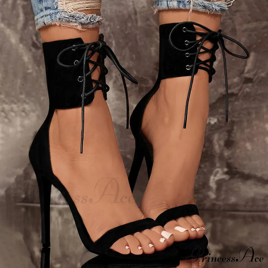 Sexy Open Toe Lace Hollow Cross Sandals Roman Side Zipper Thin High Heels Cool New Designer High Heel