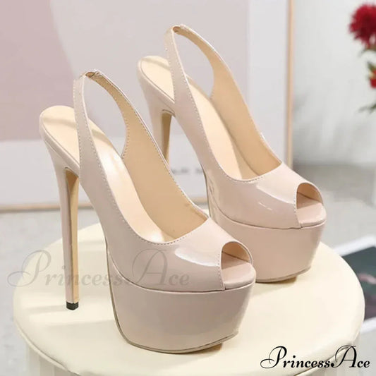 Sexy Peep Toe Patent Leather Model Catwalk Extreme High Heels Platform Slip-on Back Strap Pumps High Heel
