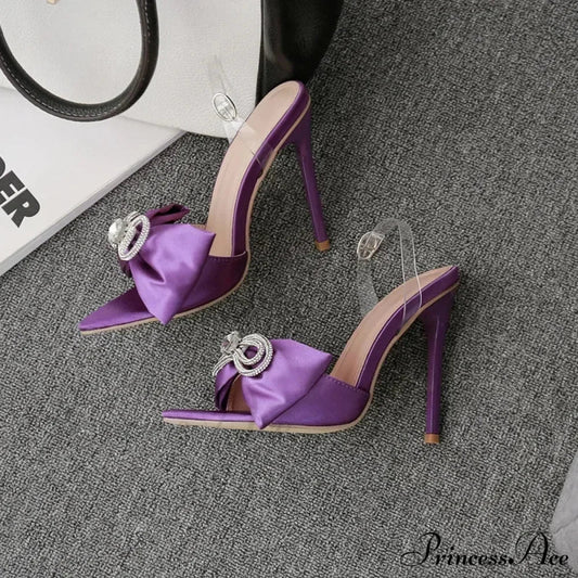 Sexy Silk Pointed Rhinestone Butterfly-knot Thin High Heel Sandals Pvc Band Ankle Buckle Banquet Wedding High Heel