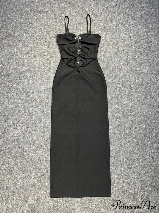 Sexy Spaghetti Strap Hollow Out Bandage Black Green Sleeveless Christmas Party Dress