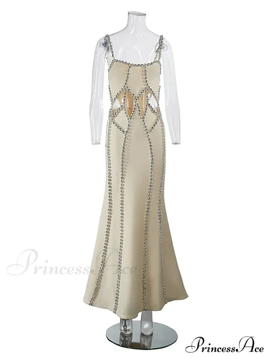 Sexy Spaghetti Strap Hollow Out Crystal Bandage Dress Sleeveless Christmas Party Dress