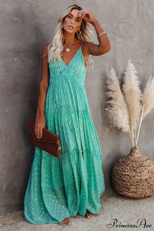 Sexy Split Big Hem Strapless Sleeveless Green Maxi Boho Dress