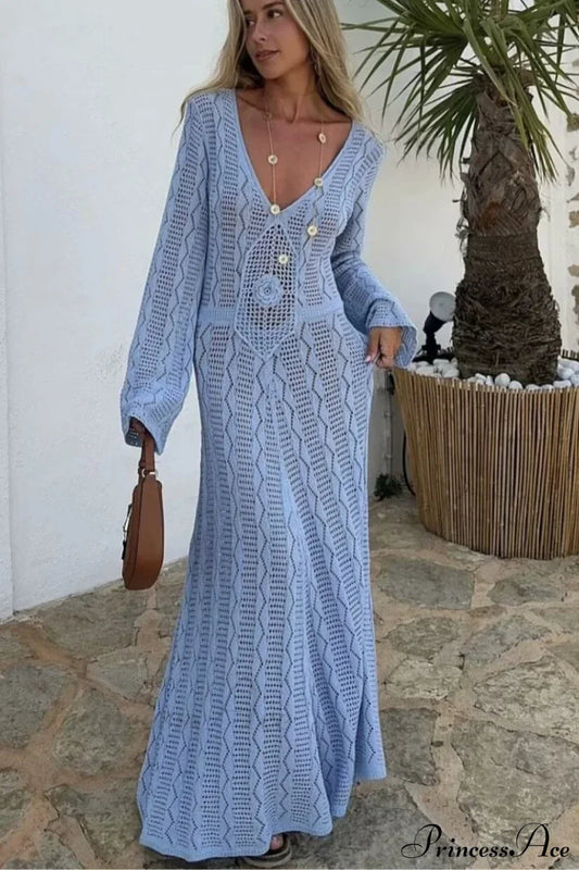 Sexy V Neck Crochet Boho Dress