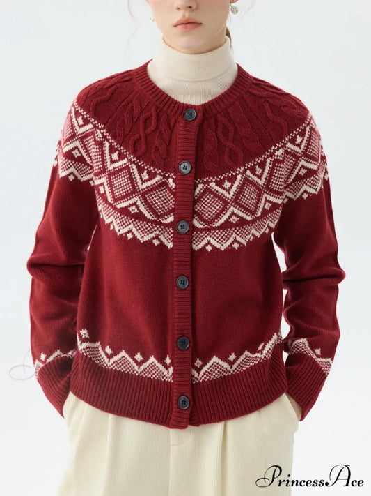 Sheep Wool Round Neck Cable Cardigan