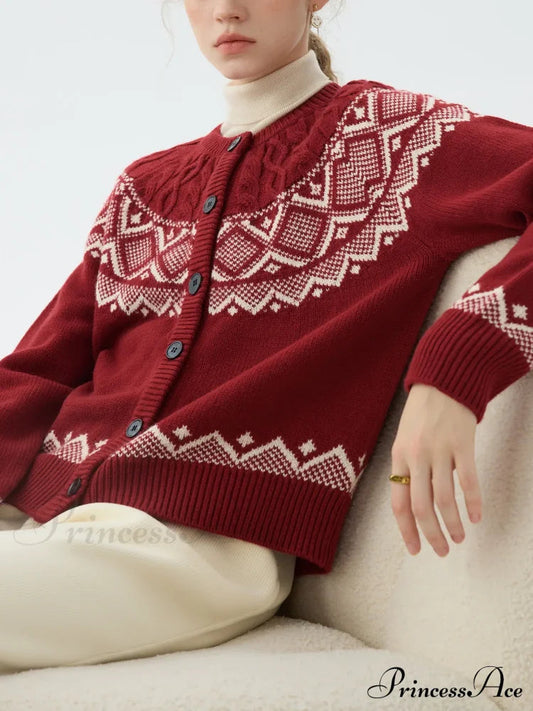 Sheep Wool Round Neck Cable Cardigan