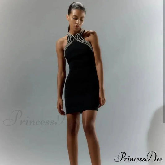 Shining Diamonds Black Bandage Party Dress