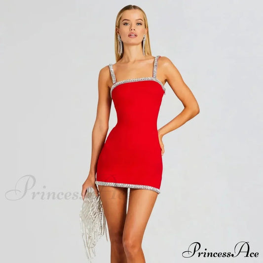 Shining Diamonds Red Strap Party Dress
