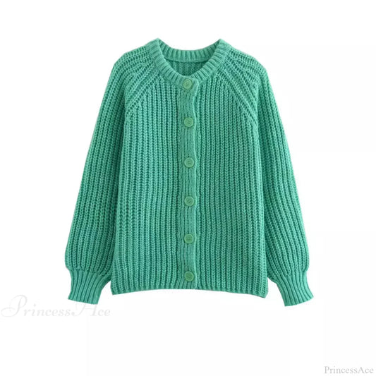 Short Cardigan With Round Neck Long Sleeve Fashionable Red Christmas Sweater Green / S Sweaters-L