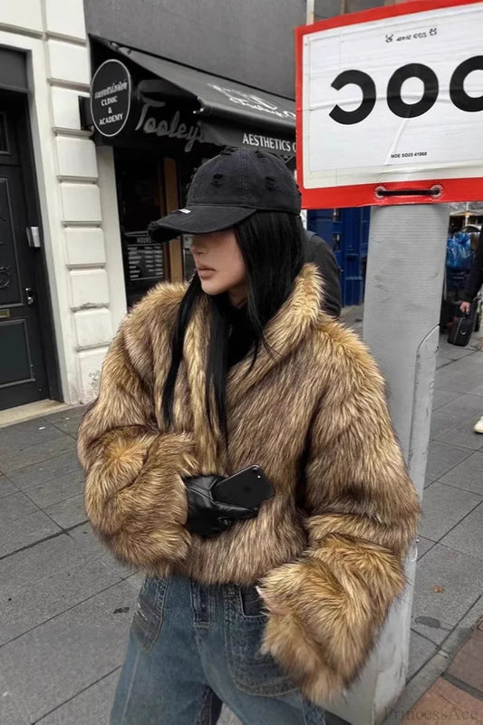Short Faux Fur Raccoon Fur Warm Jacket Coat