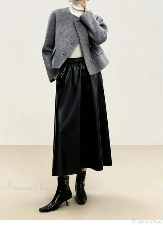 Short Wool Crew Neck Single-Breasted Overcoat
