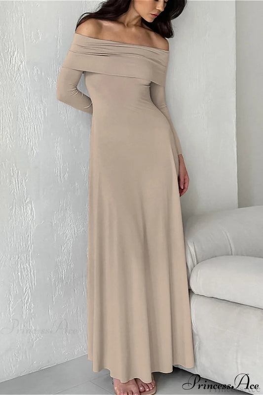 Slinky Off Shoulder Minimal Formal Maxi Dress