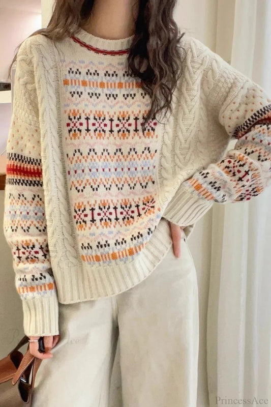 Slouchy Crew Neck Striped Colorful Sweater
