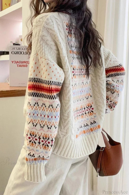Slouchy Crew Neck Striped Colorful Sweater